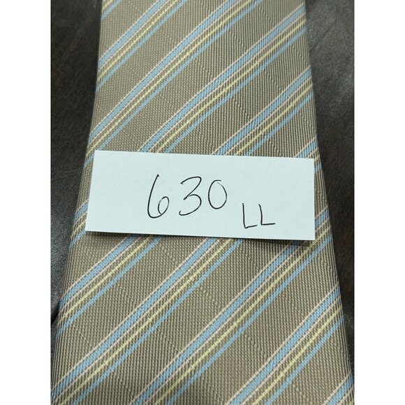 Kai Long Striped Silk Tie Beige Blue Adjustable Fit Lightweight Formal Career - Picture 5 of 6